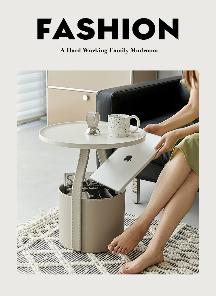 Couchtisch mit Stauraum aus Sattelleder, kreativer Hand-Beistelltisch, leichter, luxuriöser High-End-Nachttisch mit Stauraum im italienischen Stil 