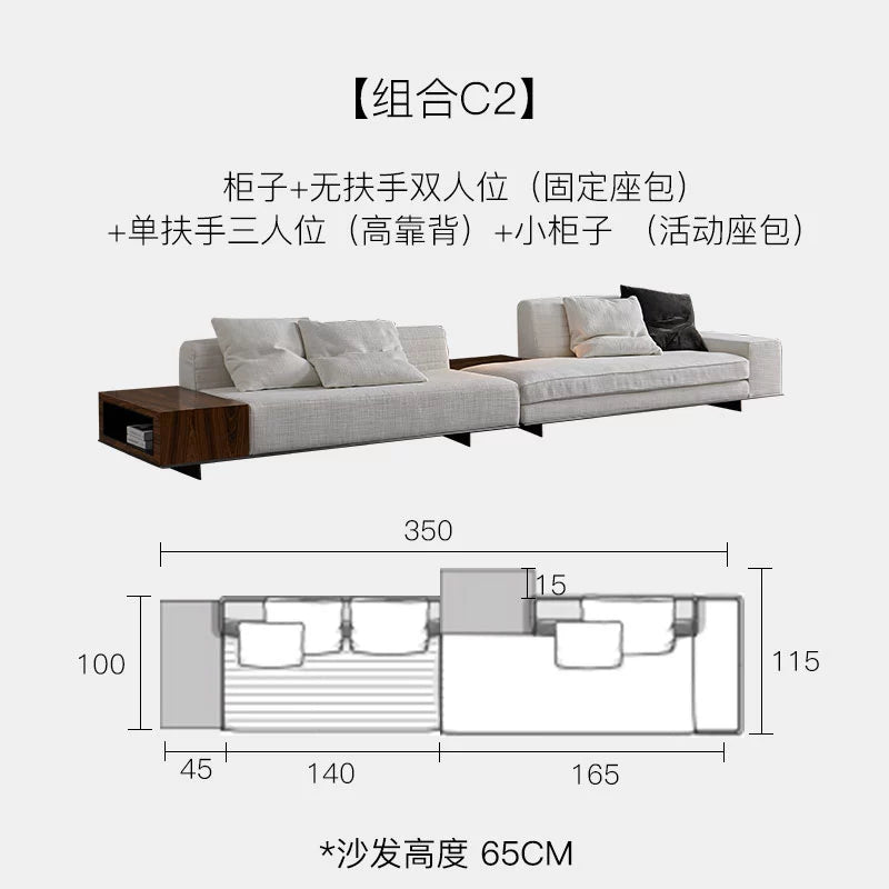 Italian Minimalist Designer Suspended Fabric Leather Villa Large Flat-floor Apartment ROGER Roger Sofa 2022
