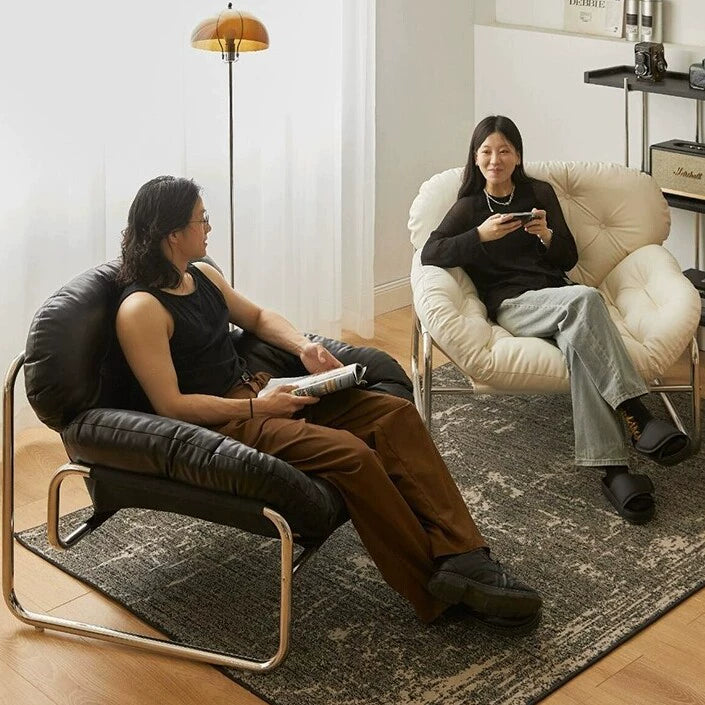 Einzelsofastuhl, leichter Luxus, hochwertiger Wohnzimmer-Freizeitsessel, cremefarben, mittelalterlicher Bauhaus-Lazy Chair 