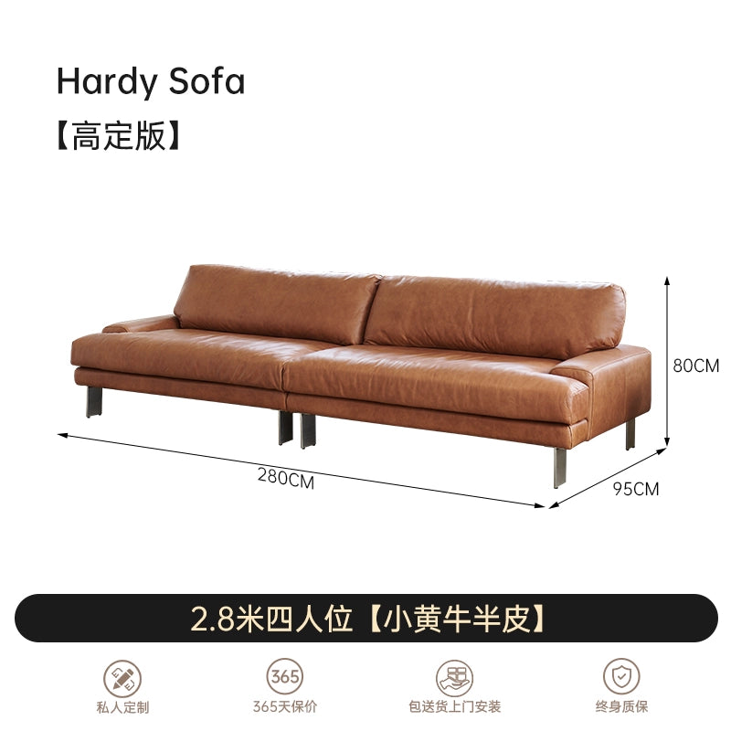 Medieval Modern Hardy Sofa Designer Imported First-layer Cowhide Small Apartment Living Room Straight Row Three-person Sofa
