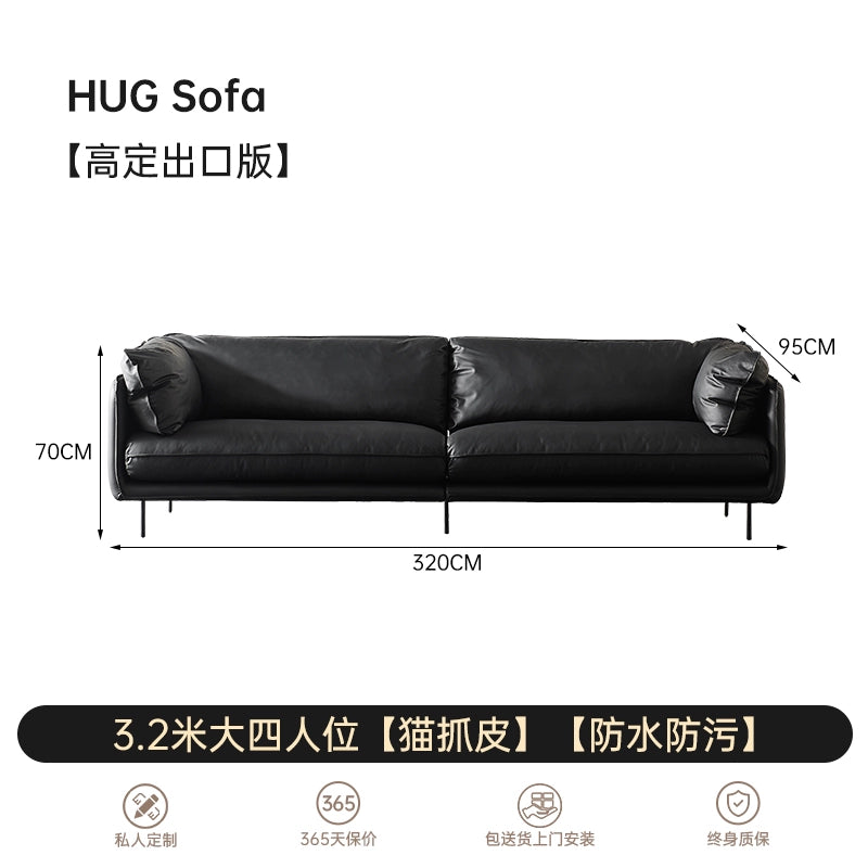 Nordic HUG Hug Sofa Waterproof and Anti-fouling Simple Medieval Straight Row Leather Small Apartment Living Room Three-person Sofa