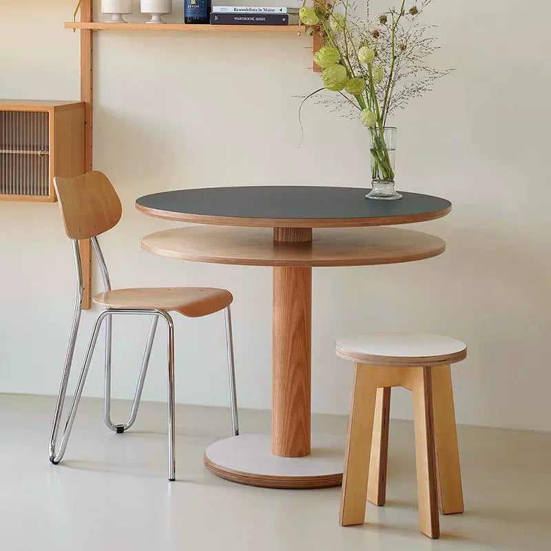 Mittelalterlicher Esstisch aus Ozeanbrett, Designer-Esstisch aus Massivholz, doppellagig, rund, leichter Luxus-Esstisch für das Wohnzimmer im Haushalt 