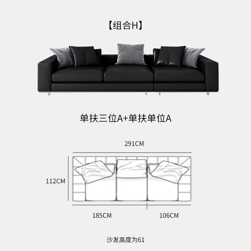 Designer Light Luxury First-layer Cowhide Splicing Corner Combination Italian Minimalist Piano Keys Villa Model Room Sofa