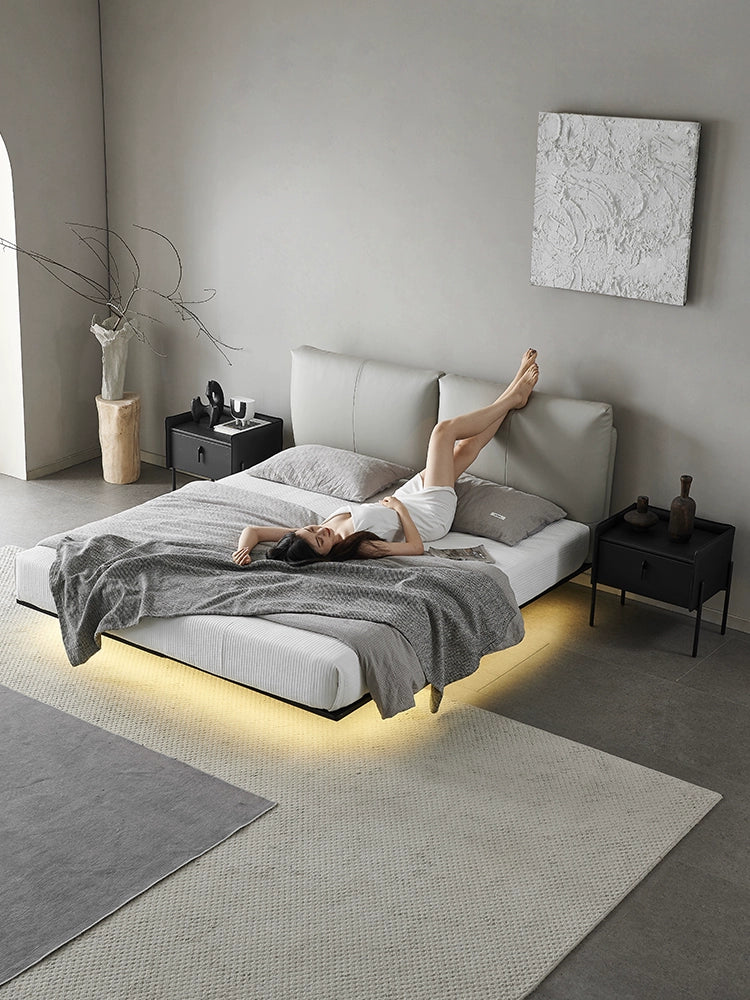 Italian Minimalist Light Luxury Suspended Bed Leather Bed 2022 New Master Bedroom Modern Simple Internet Celebrity Soft Bag Double Bed