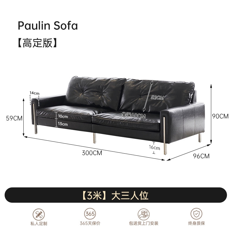 Medieval Bauhaus Bolin Sofa Minimalist Leather Sofa Straight Row Small Apartment Designer Black Retro Sofa