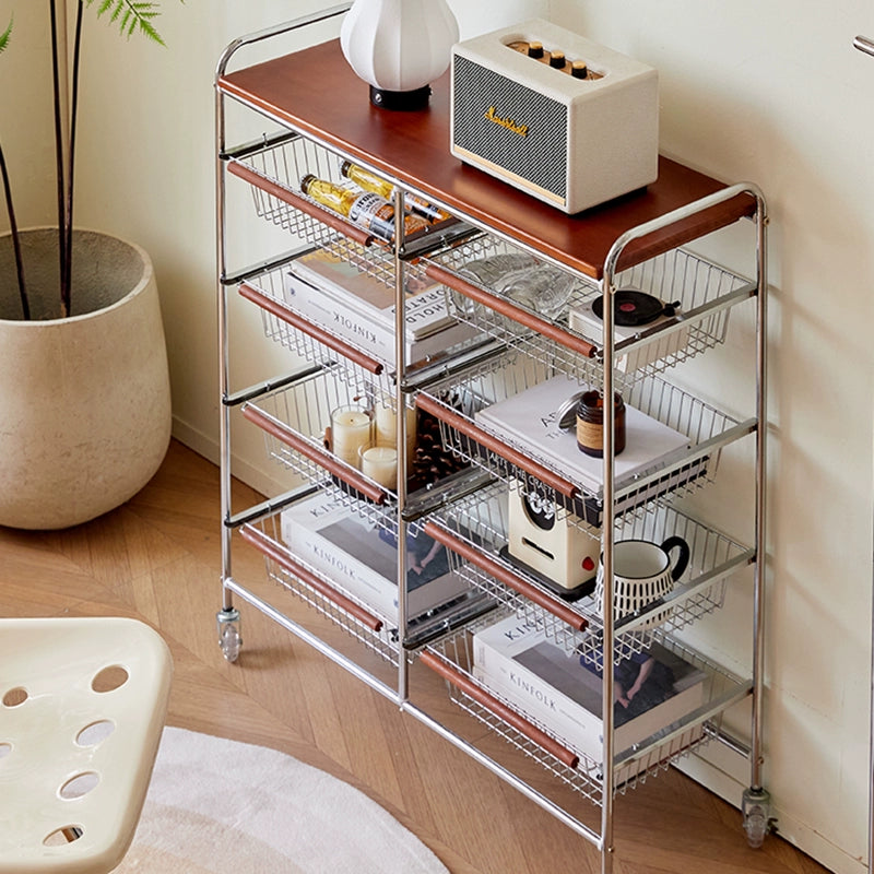 Lagerwagen im mittelalterlichen Stil, Schmiedeeisen-Bodenregal, Wohnzimmer, Haushalt, mehrschichtiges Snack-Gemüseregal 