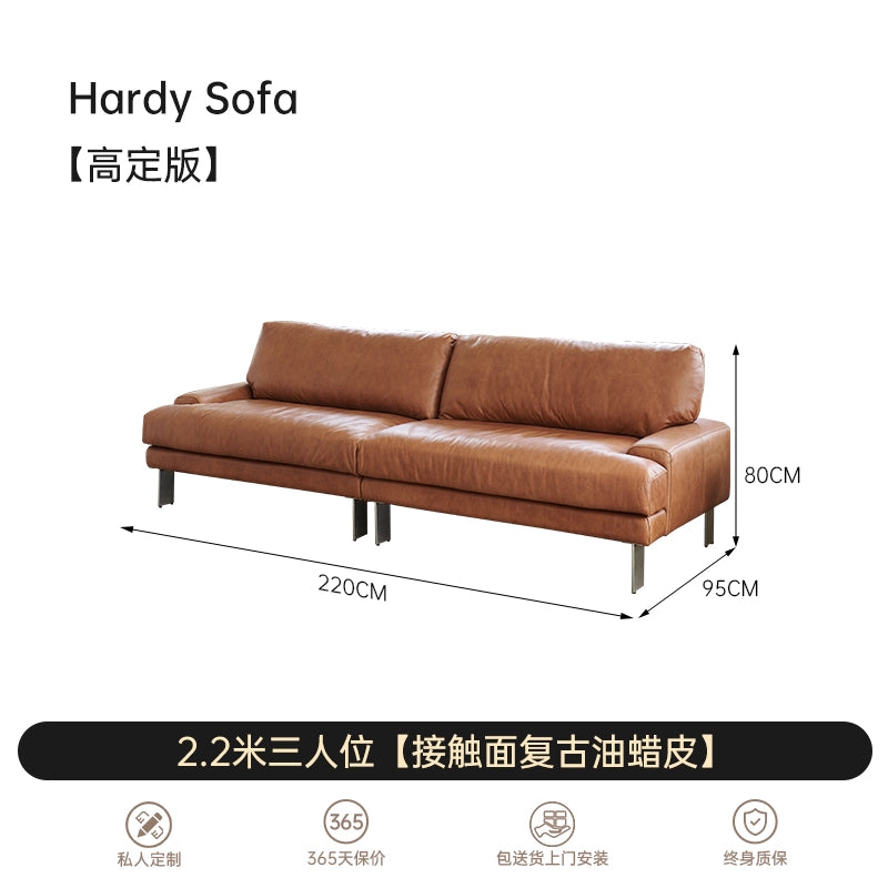 Medieval Modern Hardy Sofa Designer Imported First-layer Cowhide Small Apartment Living Room Straight Row Three-person Sofa