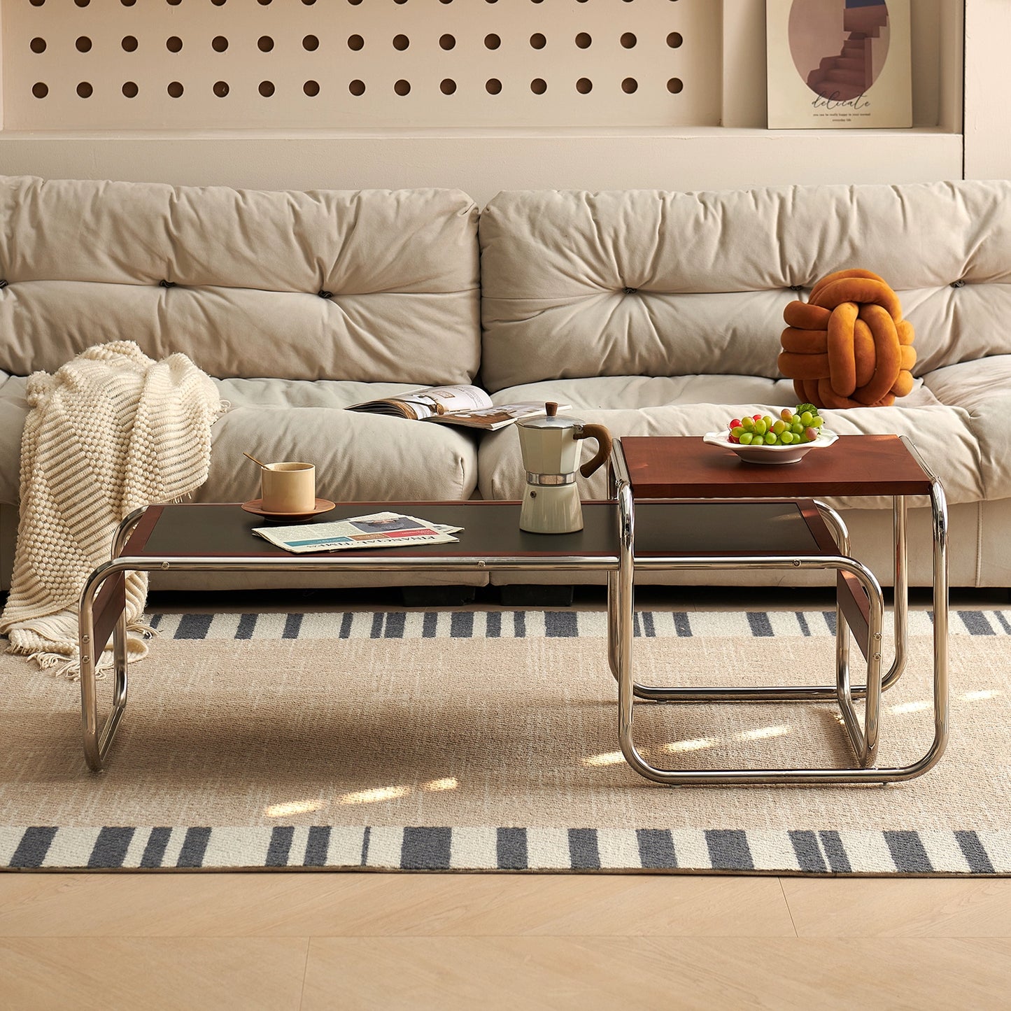 Mittelalterlicher Kombinations-Couchtisch, Wohnzimmer, Heim, Sofa, Beistelltisch, leichter Luxus, High-End, kleine Wohnung, Massivholz-Teetisch 