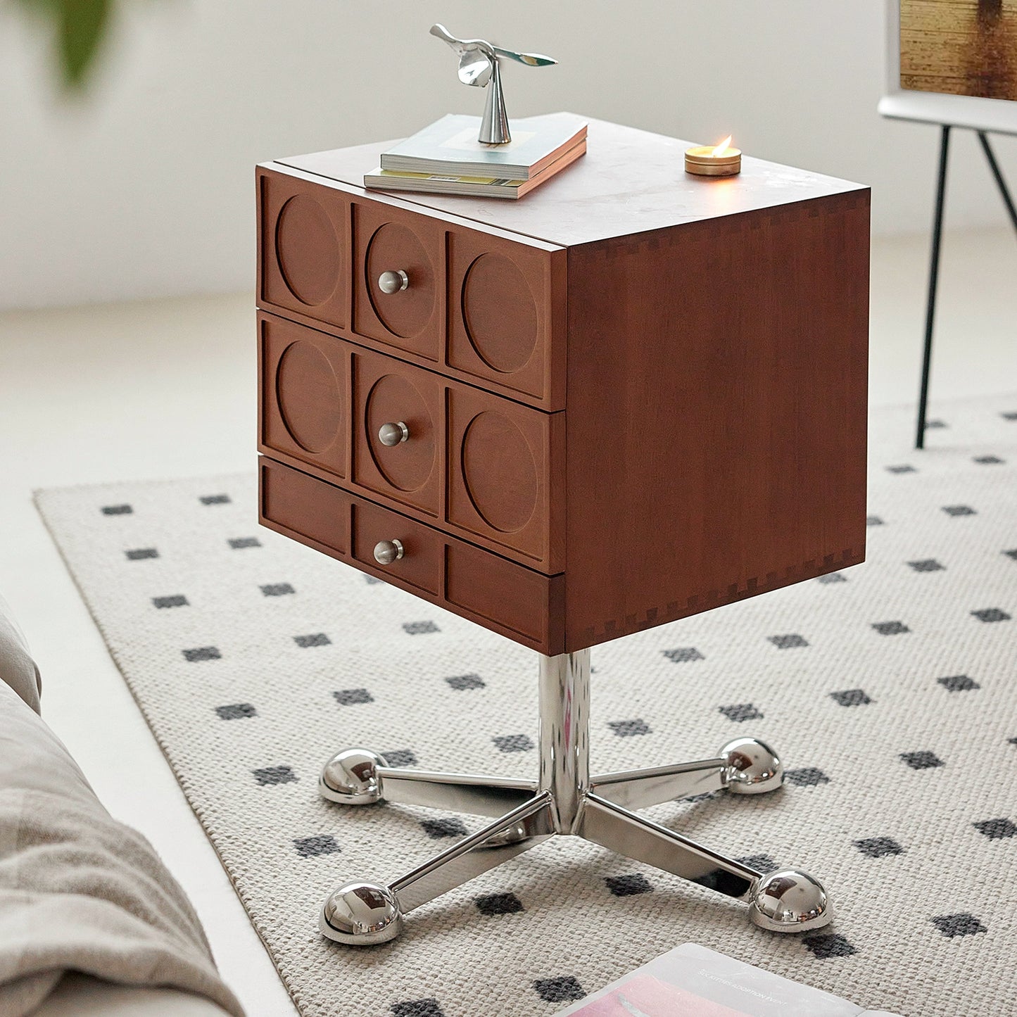 Mittelalterlicher Nachttisch aus Massivholz, Haushalts- und Schlafzimmerschrank, leichter Luxus, High-End-Seitenschrank, Regal, Kreativität 