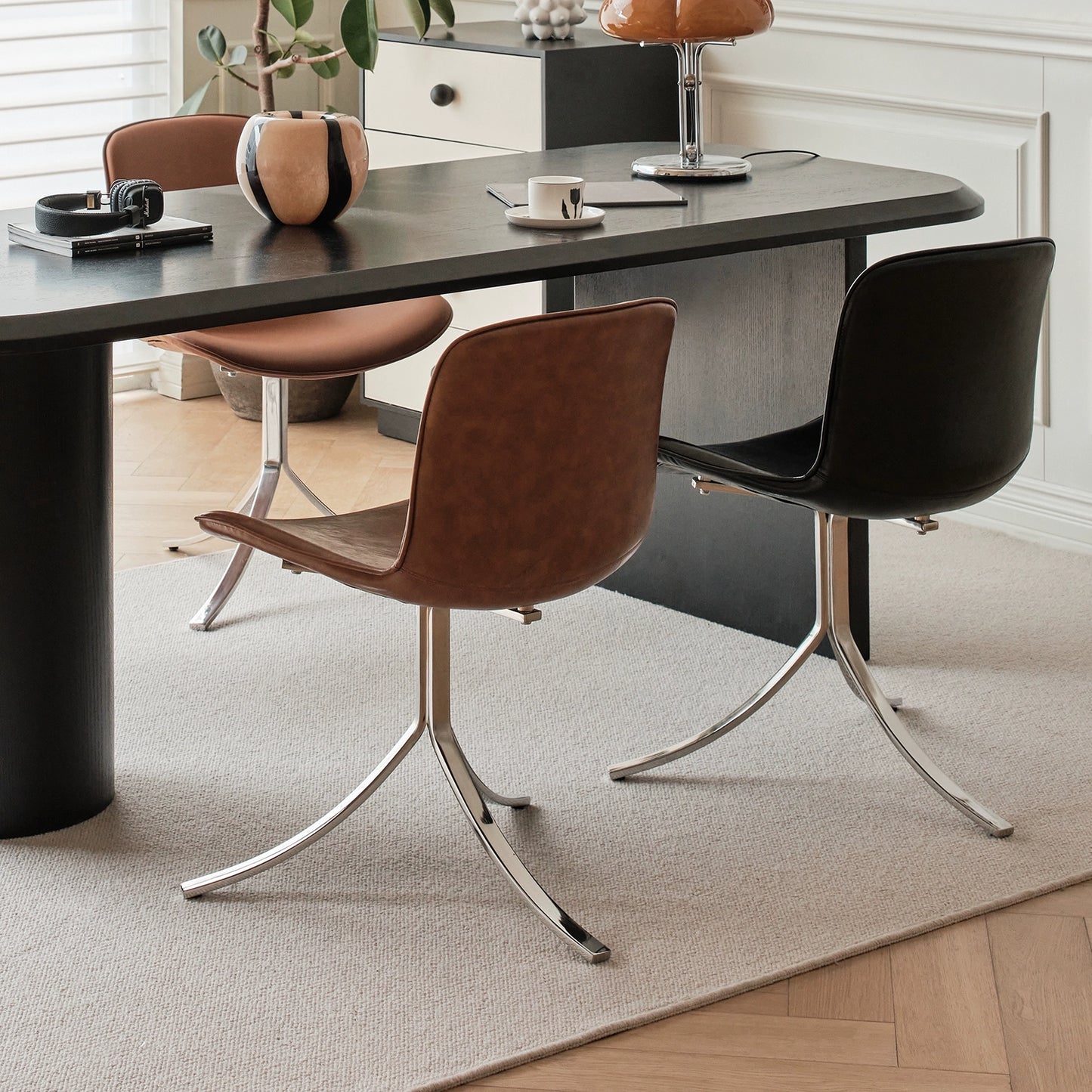 Pk9 Esszimmerstuhl Retro Licht Luxus Schreibtisch Freizeitstuhl Rückenlehne Café Edelstahl Ölwachs Lederstuhl 