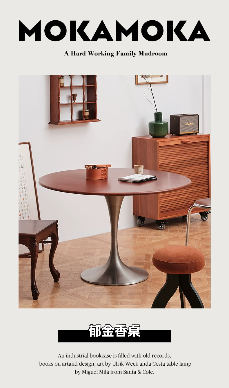 Nordic Retro Esstisch Haushalt High-End Massivholz Runder Tisch Mittelalter Designer Tulpentisch Wabi Sandy Wind 