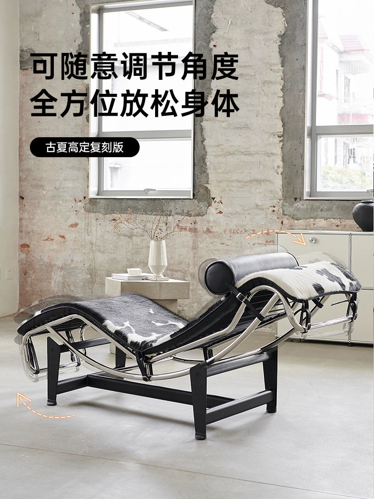 Home LC4 Recliner Corbusier Designer Leather Bauhaus Leisure Balcony Office Lunch Chair