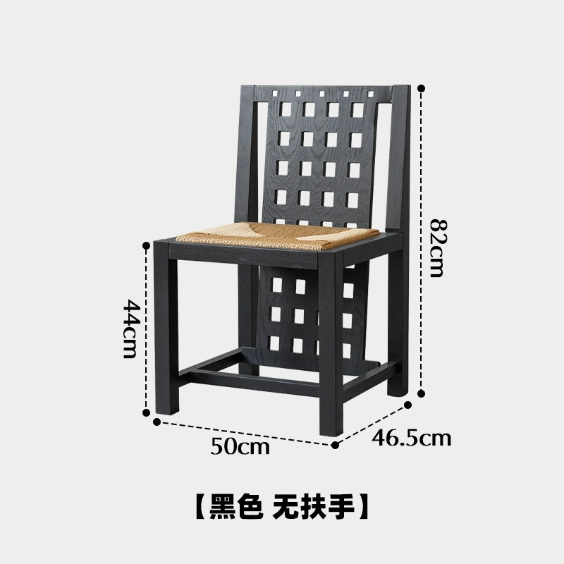 Retro-Esszimmerstuhl aus massivem Holz, mittelalterlicher Designerstuhl mit hoher Sinnlichkeit, geflochtener Seilrückenlehne, französischer Kreativstuhl 