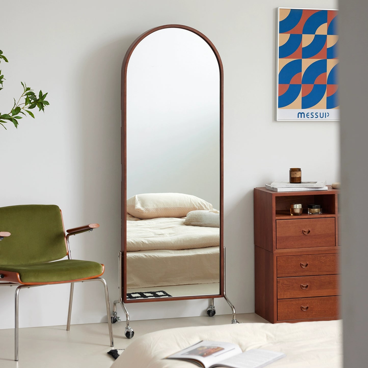 Zeitschriftenständer Multifunktionaler Ganzkörperspiegel Retro-Zeitungsständer aus Massivholz vom Boden bis zur Decke Beweglicher Ganzkörperspiegel 