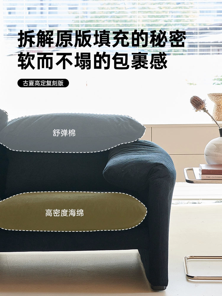 Italian Minimalist Maralunga Sofa Living Room Straight Row Three High Backrest Folding Ear Fabric Sofa