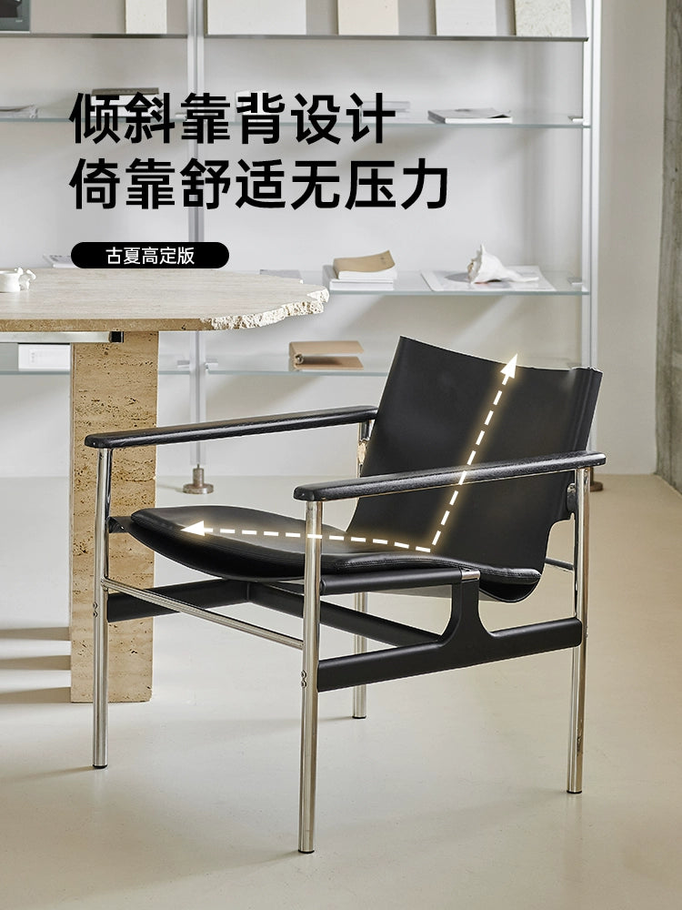 Medieval Bauhaus Pollock Chair Stainless Steel Saddle Leather Living Room Single Casual Backrest Armchair