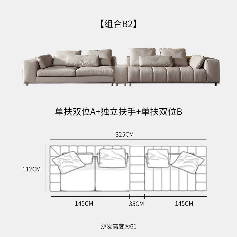 Designer Light Luxury First-layer Cowhide Splicing Corner Combination Italian Minimalist Piano Keys Villa Model Room Sofa