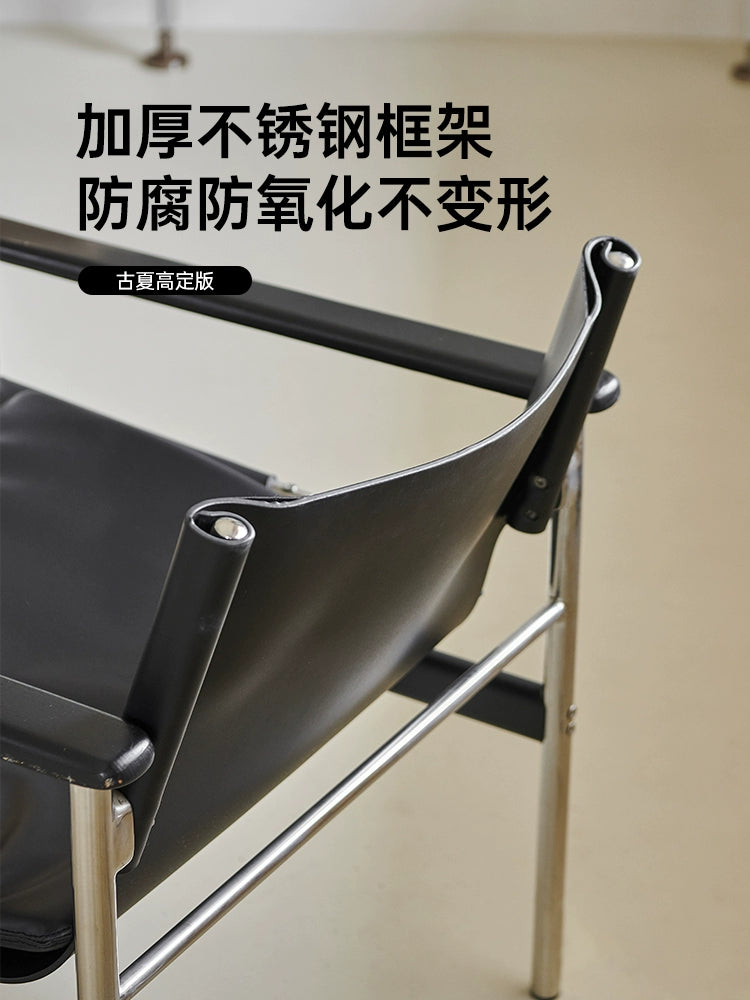 Medieval Bauhaus Pollock Chair Stainless Steel Saddle Leather Living Room Single Casual Backrest Armchair