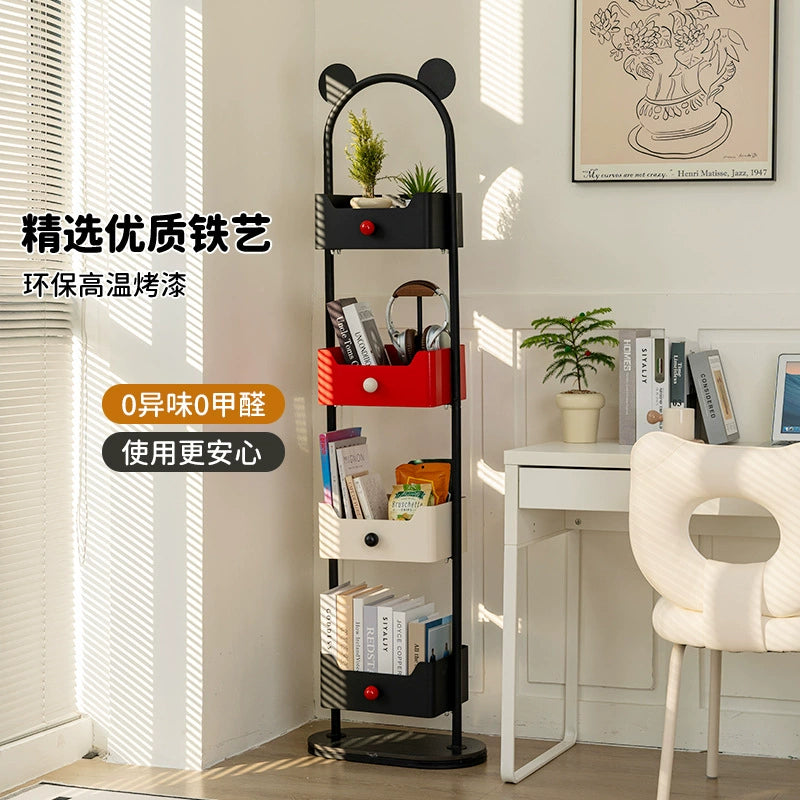 Bodenhohes Bücherregal Wohnzimmer Zuhause Mehrschichtiges Schmiedeeisenregal an der Wand Kreativer Kinder-Eckschrank 