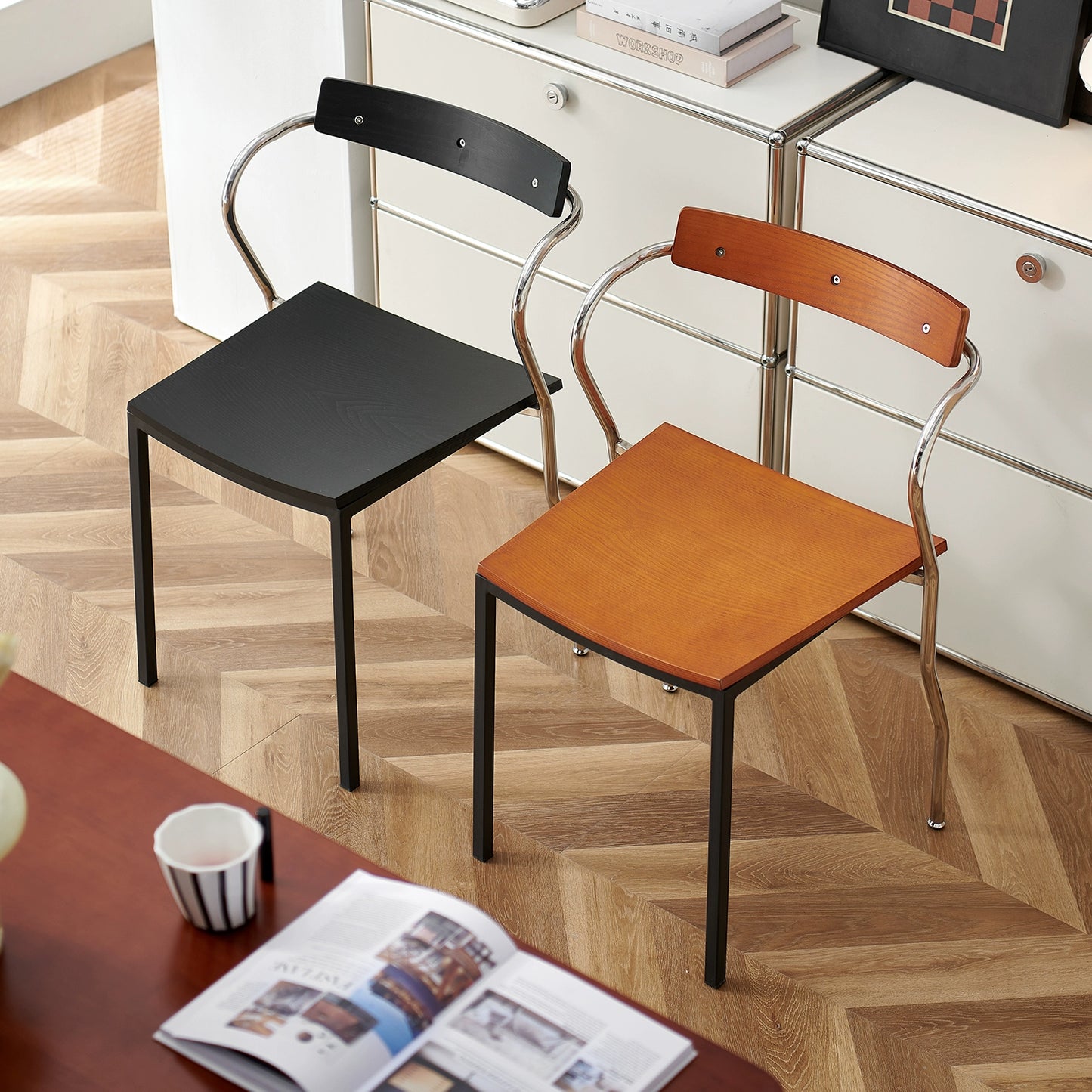 Leichter Luxus-Esszimmerstuhl der Spitzenklasse, Designerstuhl aus mittelalterlichem Kunstholz, Schmiedeeisen, Café-Freizeitstuhl 