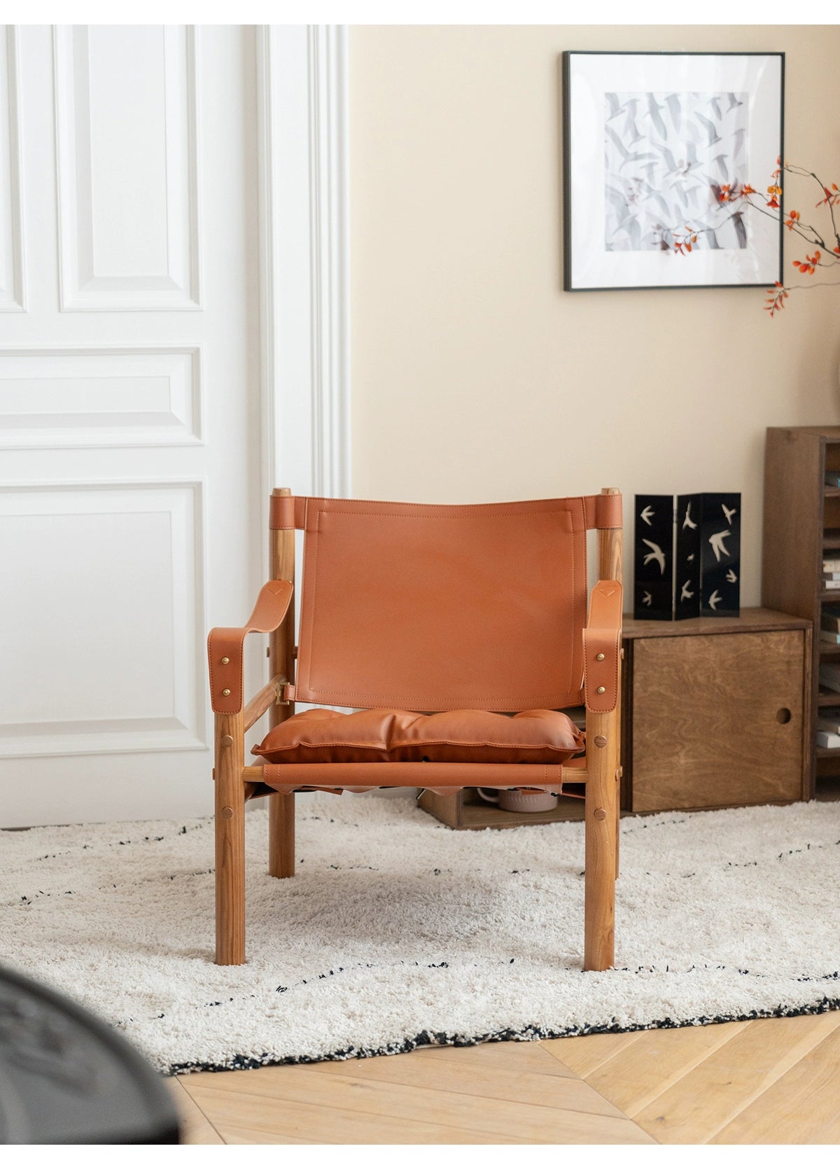 Esszimmerstuhl aus massivem Sattelleder, dänischer Retro-Einzelsofastuhl, Wabi Sabi Wind Back Recliner Jagdstuhl 