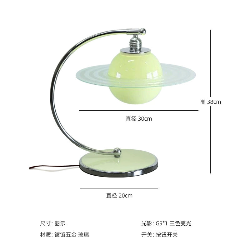 Mittelalterliche Lichtgrüne Planeten-Tischlampe Nordische Dänemark-Schlafzimmer-Nachttischlampe Kreative Retro-dekorative Umgebungslampe 