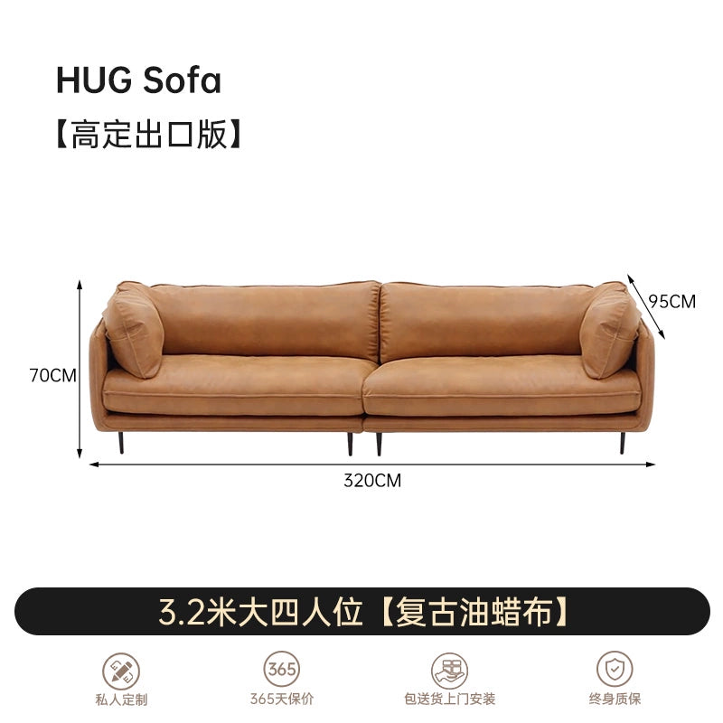 Nordic HUG Hug Sofa Waterproof and Anti-fouling Simple Medieval Straight Row Leather Small Apartment Living Room Three-person Sofa