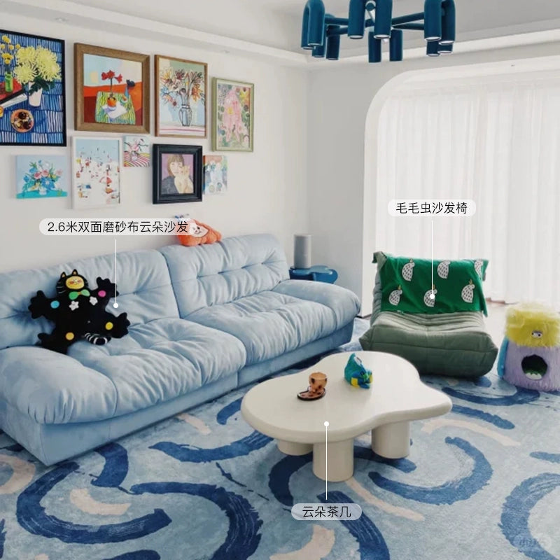 Home Furniture Italian Light Luxury Baxter Clouds Three People Straight Row Living Room Matte Leather Down Sofa