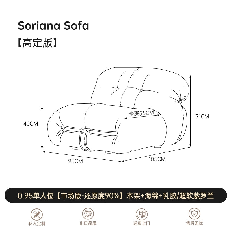 Medieval Designer Soriana Hippo Steel Tooth Sofa Small Apartment Retro Wabi Sandy Wind Lamb Wool Three-person Sofa