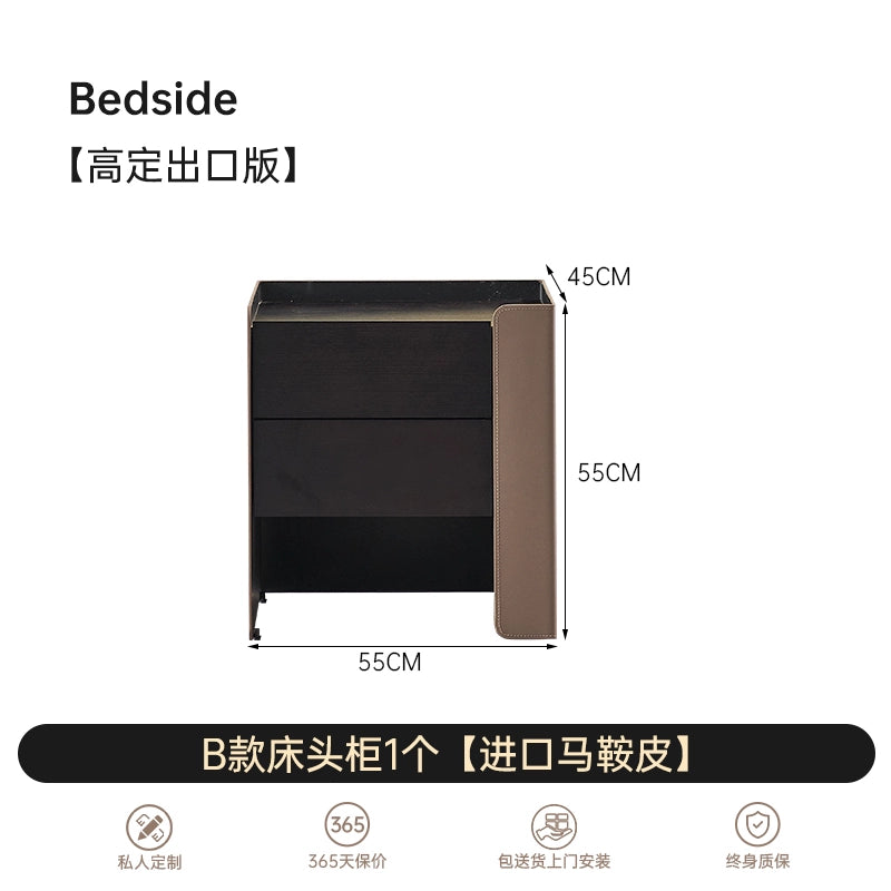 Modern Light Luxury Saddle Leather Bedside Table High-end Bedroom Bedside Table Italian Minimalist Smoky Color Storage Locker