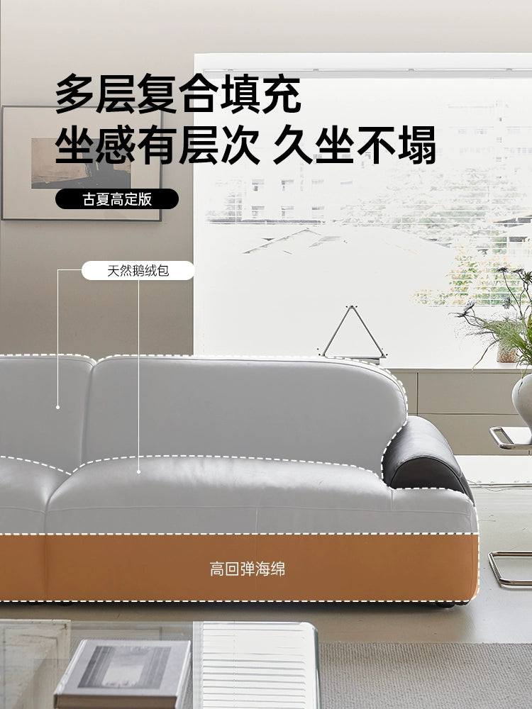 Medieval Bread Sofa Retro Oil Wax Leather Old Living Room Small Apartment Designer Straight Row Lazy Three-person Sofa