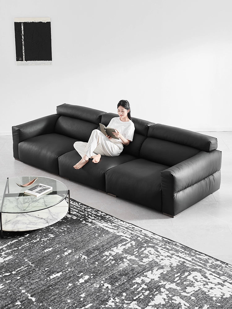 Home Furnishing Italian Straight Row Three-person Minimalist Leather Sofa Nordic Simple Modern First-layer Cowhide Sofa