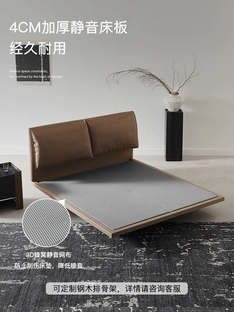 Italian Minimalist Elephant Ear Bed First Layer Cowhide Modern Minimalist Master Bedroom Flush Edge Wedding Bed Soft Bag Double Suspended Bed