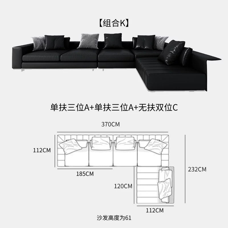 Designer Light Luxury First-layer Cowhide Splicing Corner Combination Italian Minimalist Piano Keys Villa Model Room Sofa