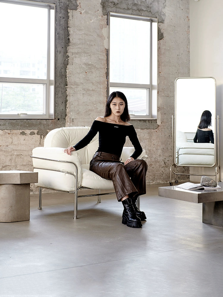 Designer Sofa Steel Armchair Medieval Single Sofa Living Room Balcony Light Luxury Leather Leisure Chair