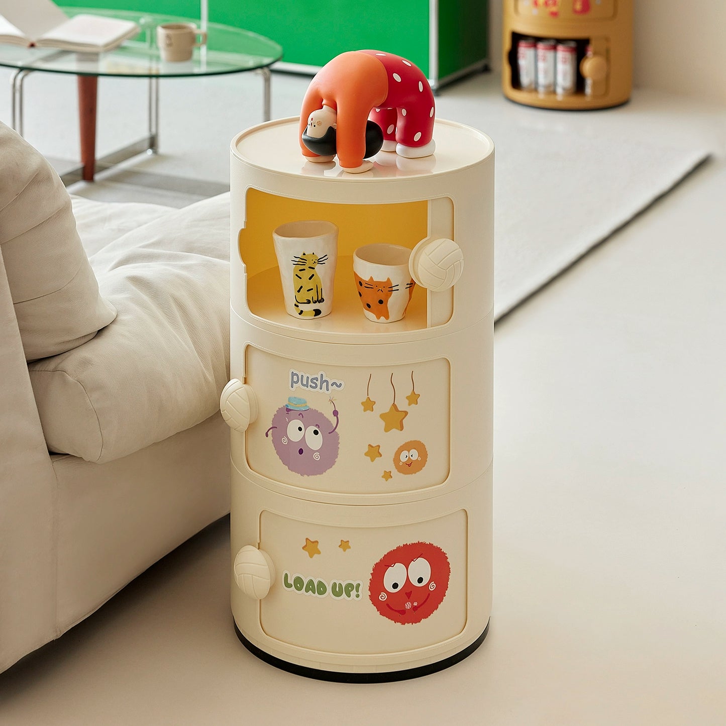 Cremefarbener Wind-Nachttisch, mittelalterlicher nordischer kleiner Wohnungsschrank, Ins-Wind-Schlafzimmer, Kinderschließfach 