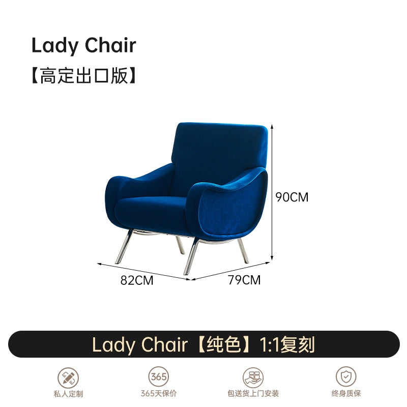 Lady Chair Armrest Back Chair Modern Designer Fabric Sofa Chair Living Room Balcony Light Luxury Negotiation Single Chair
