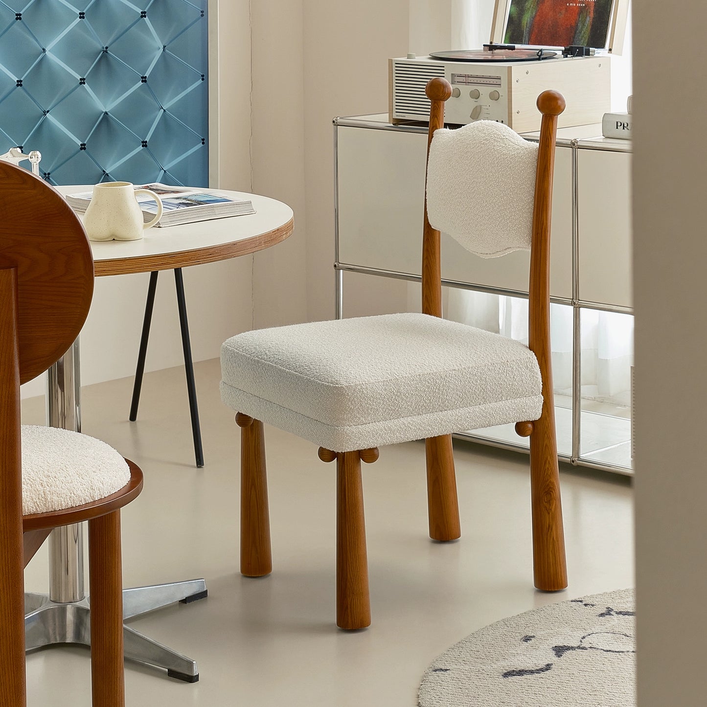 Lammwolle Massivholz Esszimmerstuhl Designer Internet Promi Stuhl mittelalterliche Rückenlehne Ankleidehocker einfacher Schreibtischstuhl 