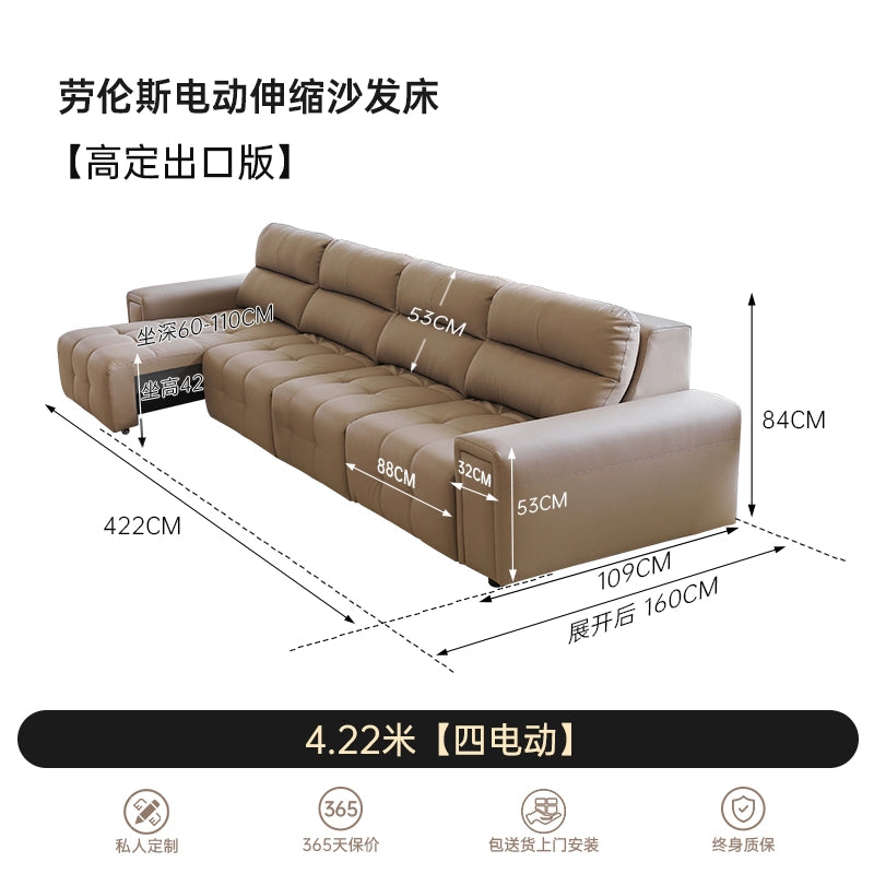 Italian Minimalist High Backrest Lawrence Function Sofa Living Room Zero Against The Wall Straight Row Leather Electric Retractable Sofa Bed