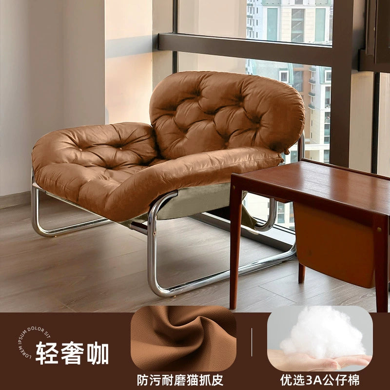 Einzelsofastuhl, leichter Luxus, hochwertiger Wohnzimmer-Freizeitsessel, cremefarben, mittelalterlicher Bauhaus-Lazy Chair 