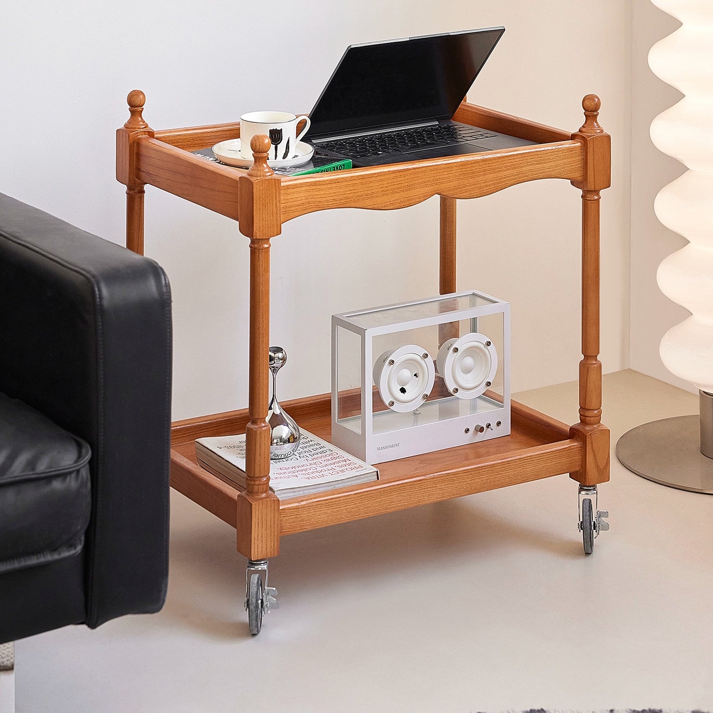 Mittelalterlicher Trolley aus Massivholz, französisches abnehmbares Sofa, Seite, paar Retro-Nachttisch-Lagerregale 