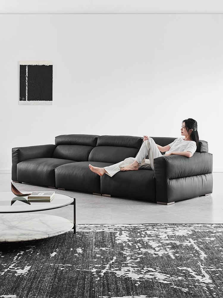 Home Furnishing Italian Straight Row Three-person Minimalist Leather Sofa Nordic Simple Modern First-layer Cowhide Sofa