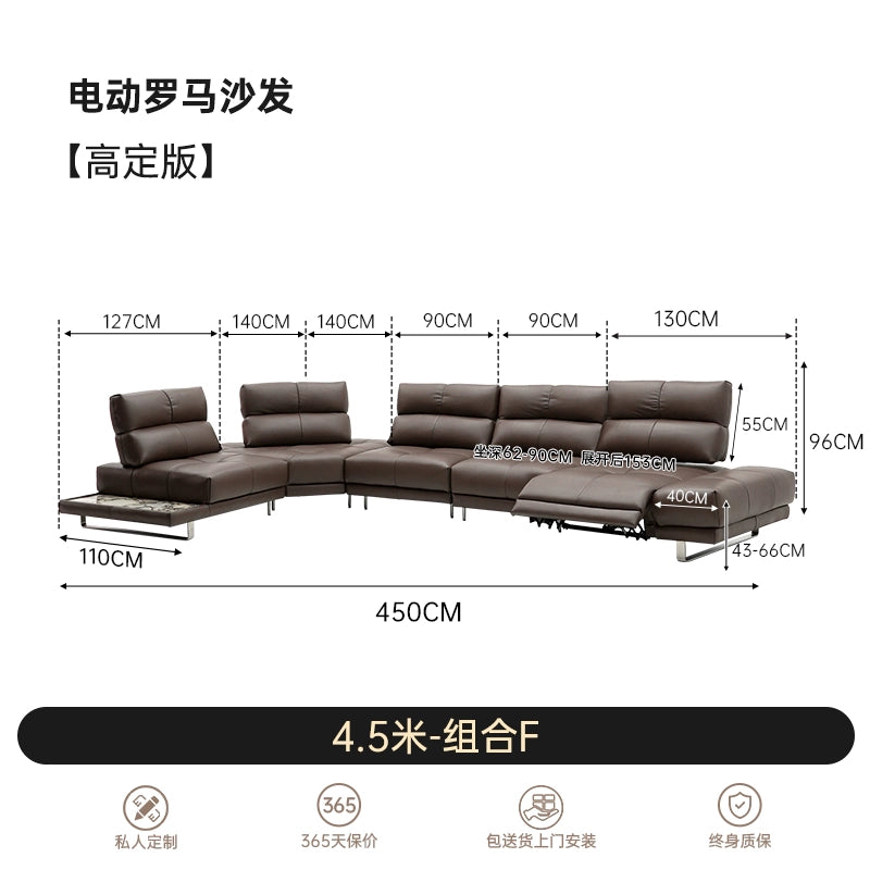Roman Sofa Italian Minimalist Villa Large Flat Living Room Functional Backrest Adjustable Electric Sofa Light Luxury Leather