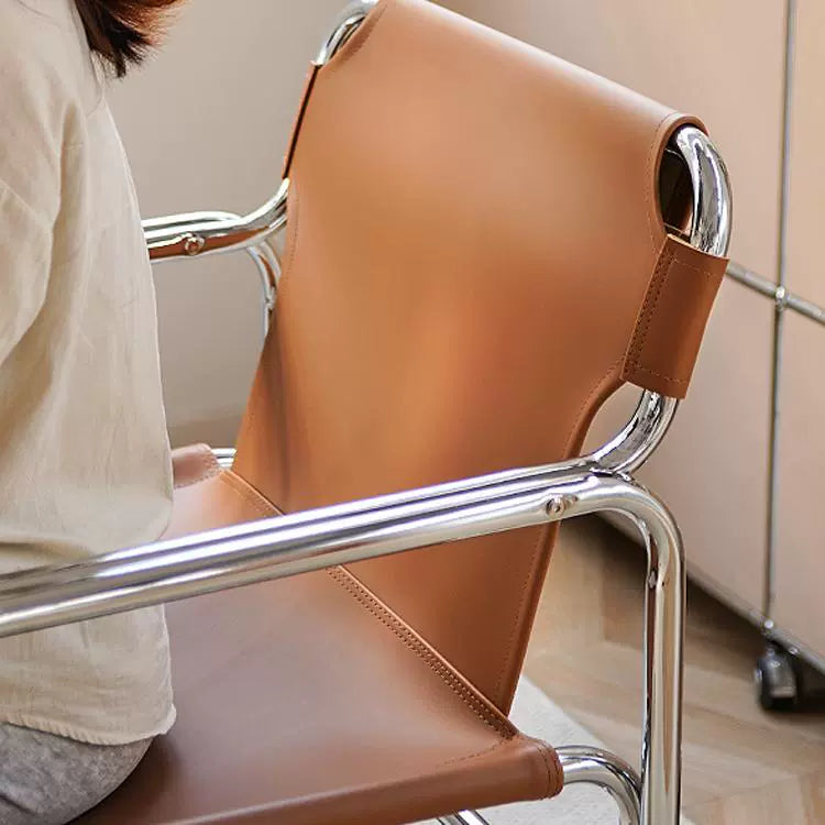 Esszimmerstuhl aus Sattelleder im nordischen Industriestil, leichter Luxus, High Sense, Home Master Chair, mittelalterliche Eisenkunst 