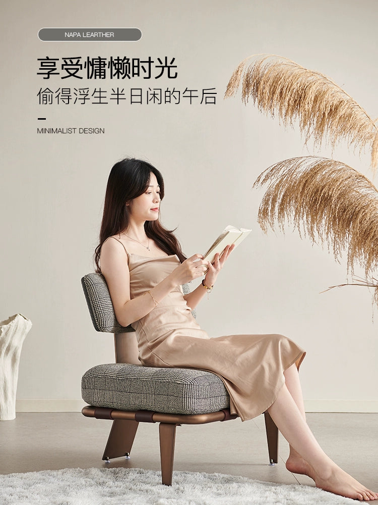 Modern Simple Single Sofa Internet Celebrity Designer Small Apartment Home Balcony Fabric Leisure Chair Saddle Leather Single Chair