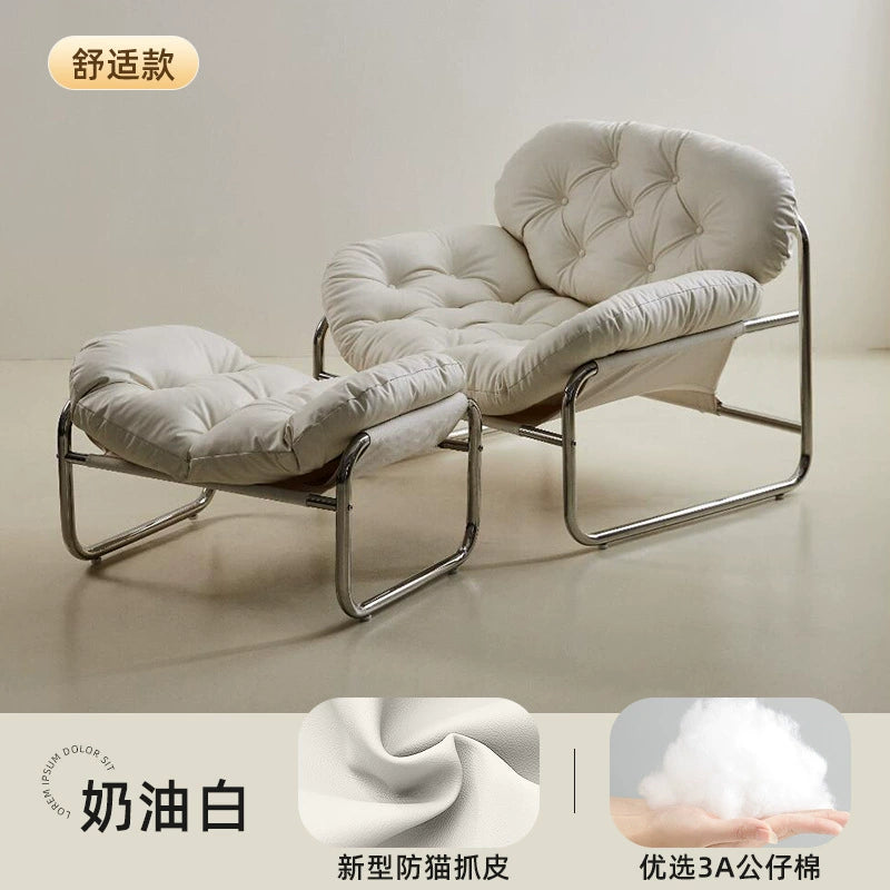 Einzelsofastuhl, leichter Luxus, hochwertiger Wohnzimmer-Freizeitsessel, cremefarben, mittelalterlicher Bauhaus-Lazy Chair 
