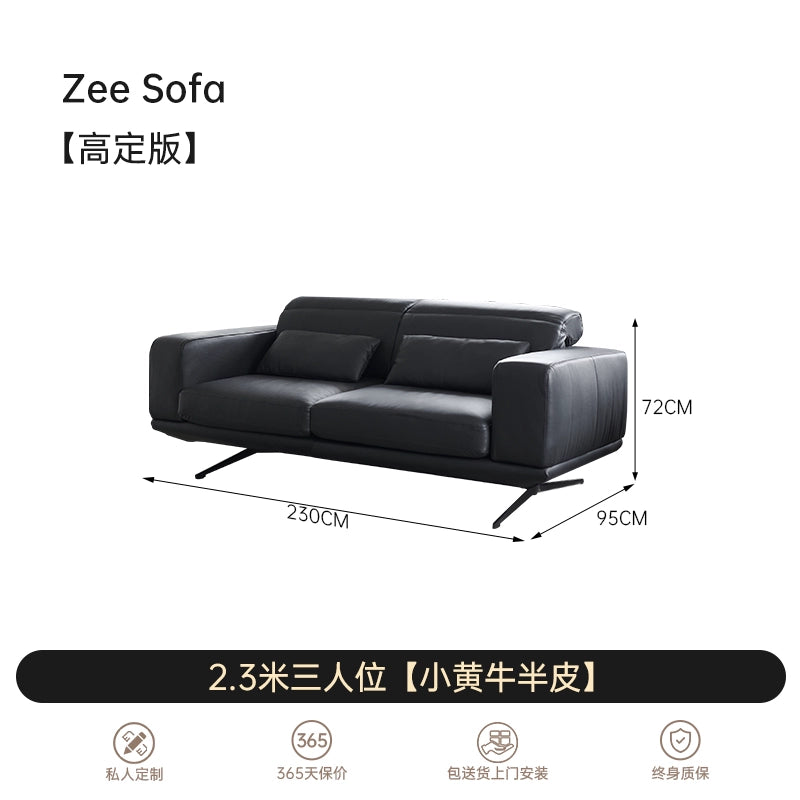 Italian Minimalist Adjustable Backrest Sofa First Layer Cowhide Modern Minimalist Living Room Designer Zee Straight Corner