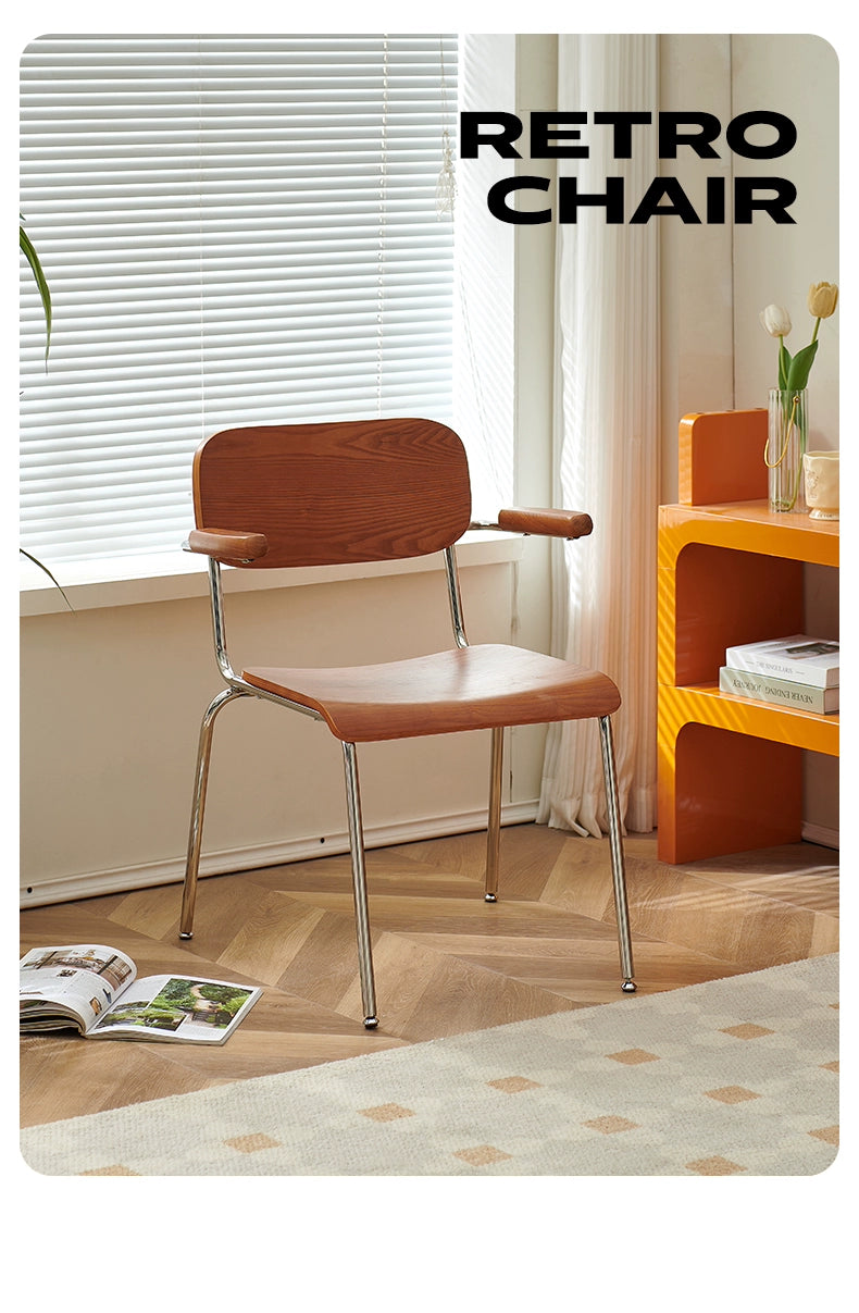 Retro Esszimmerstuhl mit Armlehne, Stuhl aus massivem Holz, Rückenlehne, moderner, einfacher, lässiger Schreibtischstuhl, Café 