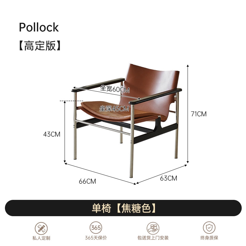 Medieval Bauhaus Pollock Chair Stainless Steel Saddle Leather Living Room Single Casual Backrest Armchair