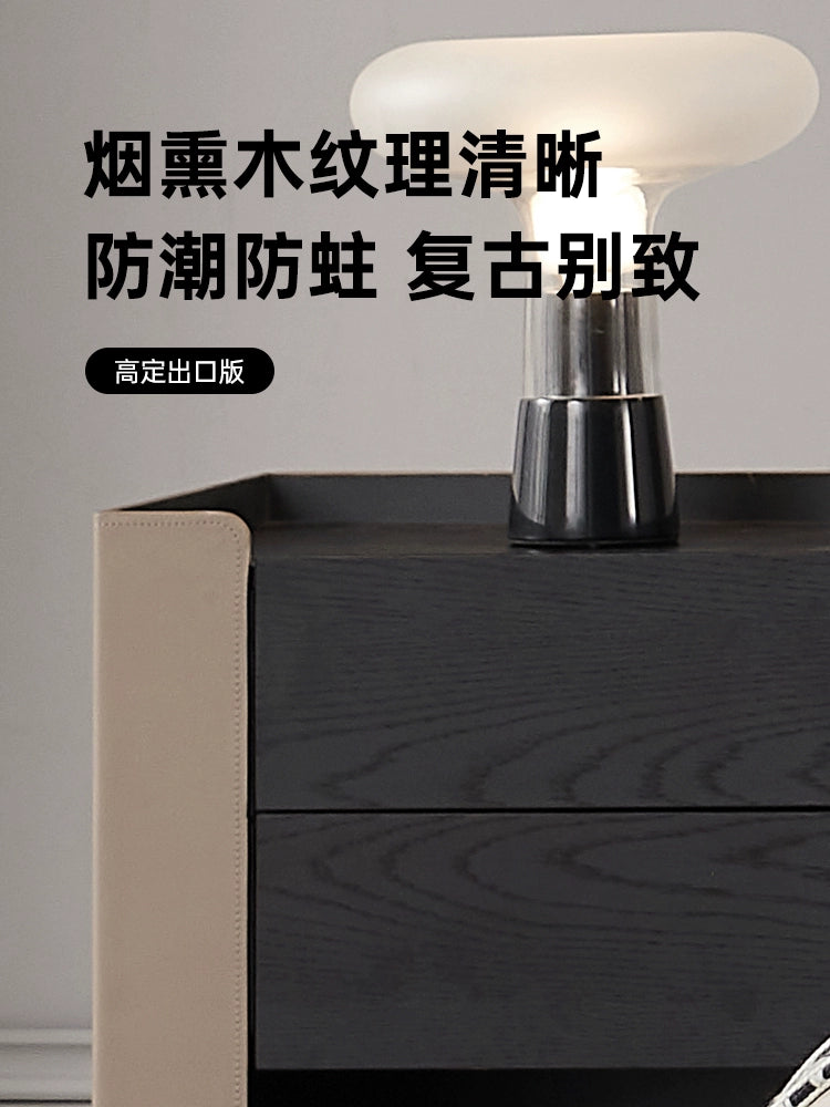 Modern Light Luxury Saddle Leather Bedside Table High-end Bedroom Bedside Table Italian Minimalist Smoky Color Storage Locker